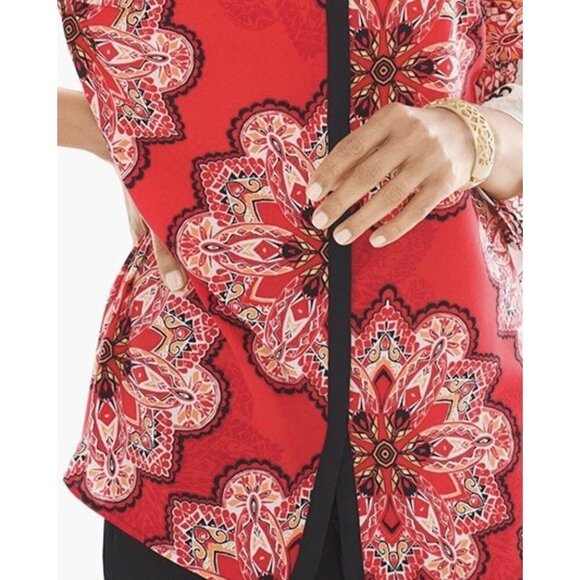 Chico’s Tiled Spice Cold Shoulder top Blouse size 1 M/8 - Picture 5 of 11
